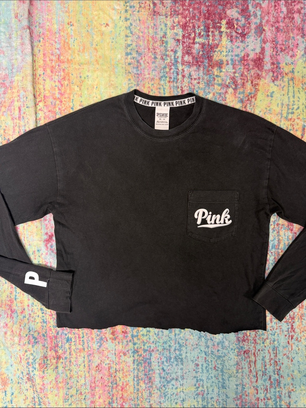 PINK Victoria's Secret Black Crewneck Pocket Sweatshirt